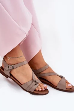 Zazoo 40182 Skórzane Sandały Damskie Ciemnobeżowe