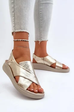 Zazoo 40392 Skórzane Sandały Damskie Złote