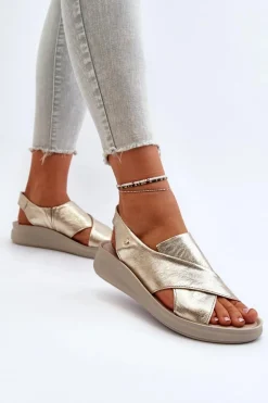 Zazoo 40392 Skórzane Sandały Damskie Złote