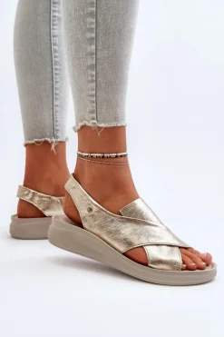 Zazoo 40392 Skórzane Sandały Damskie Złote