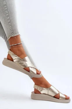 Zazoo 40392 Skórzane Sandały Damskie Złote