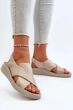 Zazoo 40392 Skórzane Sandały Damskie Beżowe