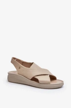 Zazoo 40392 Skórzane Sandały Damskie Beżowe