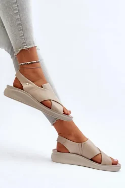 Zazoo 40392 Skórzane Sandały Damskie Beżowe