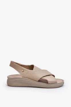 Zazoo 40392 Skórzane Sandały Damskie Beżowe