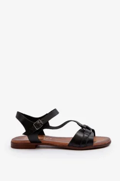 Zazoo 40182 Skórzane Sandały Damskie Czarne