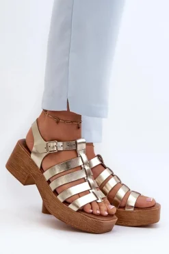 Zazoo 40410 Skórzane Sandały Damskie Złote