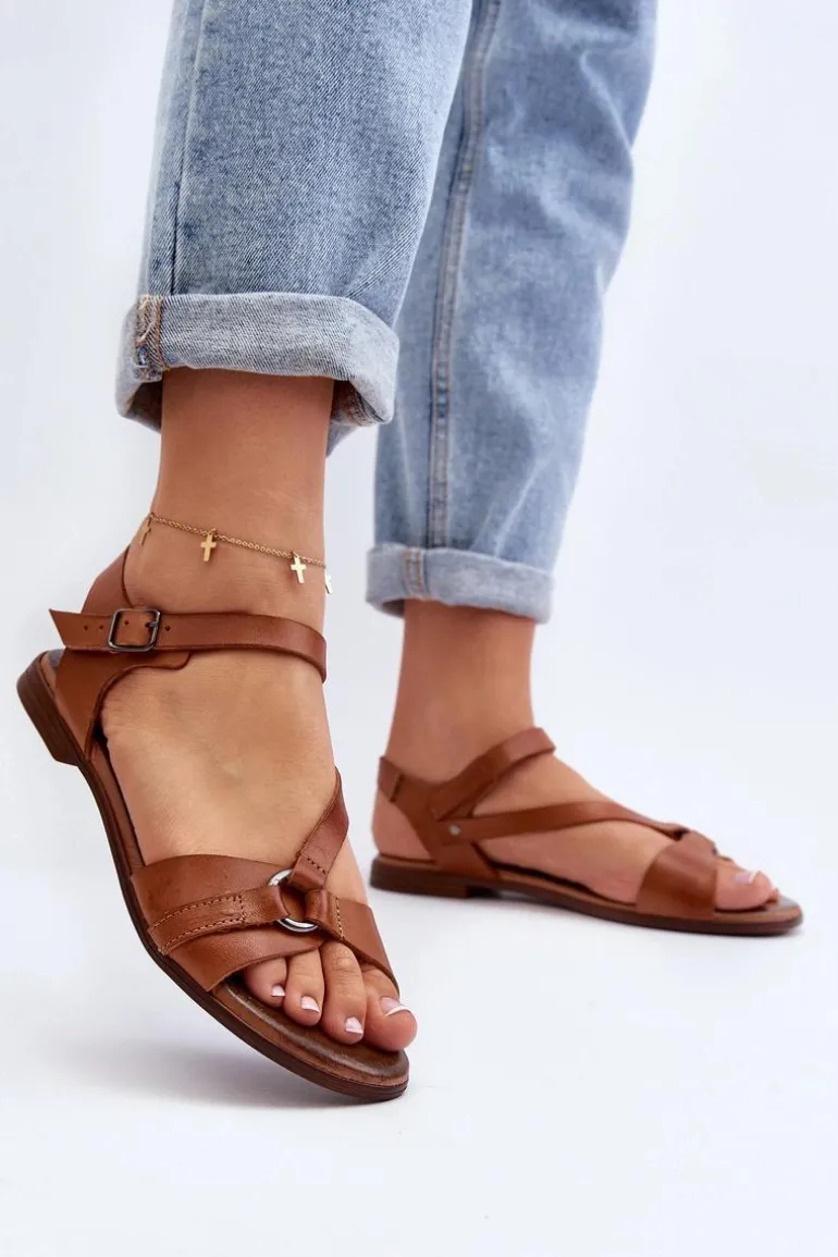 Zazoo 40182 Skórzane Sandały Damskie Brązowe