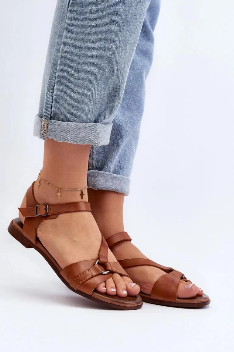 Zazoo 40182 Skórzane Sandały Damskie Brązowe