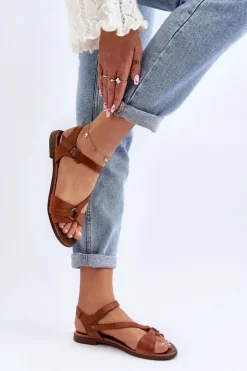 Zazoo 40182 Skórzane Sandały Damskie Brązowe