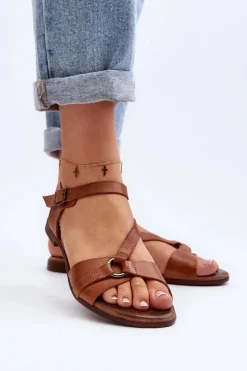 Zazoo 40182 Skórzane Sandały Damskie Brązowe