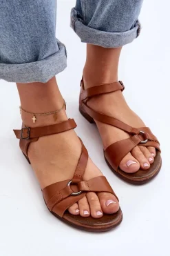 Zazoo 40182 Skórzane Sandały Damskie Brązowe