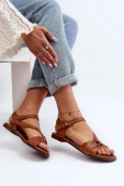 Zazoo 40182 Skórzane Sandały Damskie Brązowe