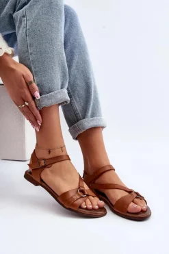 Zazoo 40182 Skórzane Sandały Damskie Brązowe