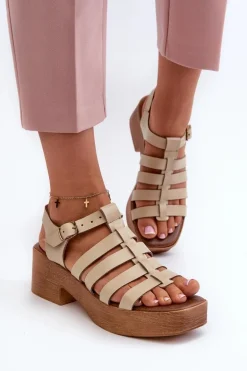 Zazoo 40410 Skórzane Sandały Damskie Beżowe