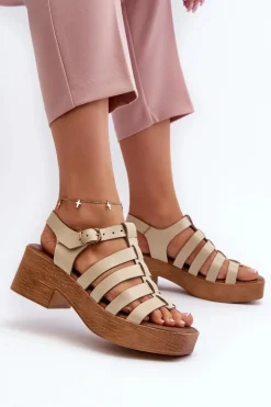 Zazoo 40410 Skórzane Sandały Damskie Beżowe