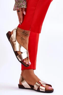 Zazoo 40141 Skórzane Sandały Na Rzep Złote