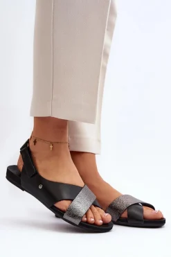 Zazoo 40141 Skórzane Sandały Na Rzep Czarne