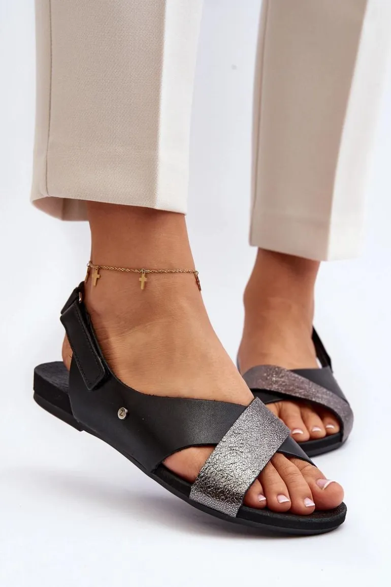 Zazoo 40141 Skórzane Sandały Na Rzep Czarne