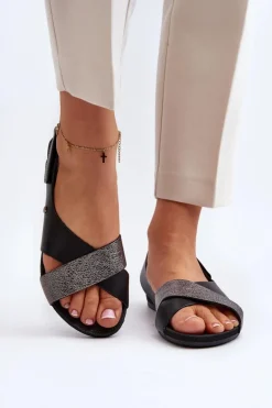 Zazoo 40141 Skórzane Sandały Na Rzep Czarne