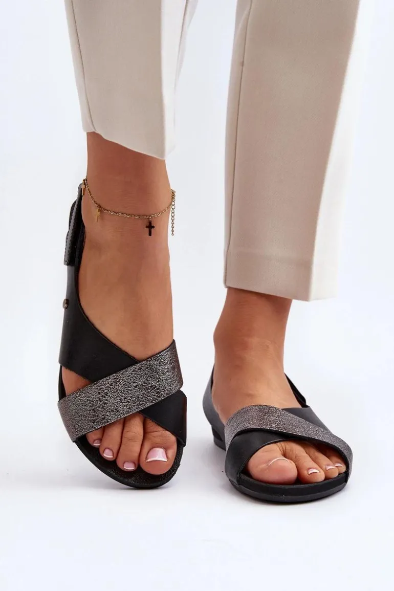 Zazoo 40141 Skórzane Sandały Na Rzep Czarne