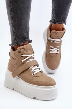 Zazoo 3450 Skórzane Sneakersy Damskie Beżowe