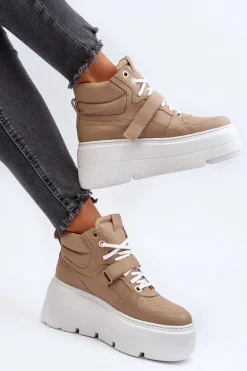 Zazoo 3450 Skórzane Sneakersy Damskie Beżowe