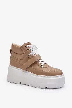 Zazoo 3450 Skórzane Sneakersy Damskie Beżowe