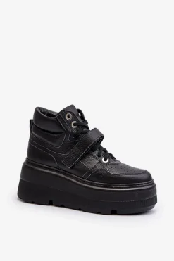 Zazoo 3450 Skórzane Sneakersy Damskie Czarne