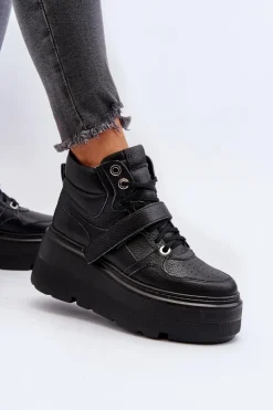 Zazoo 3450 Skórzane Sneakersy Damskie Czarne