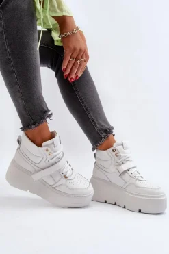 Zazoo 3450 Skórzane Sneakersy Damskie Białe