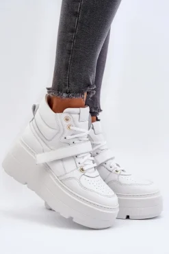 Zazoo 3450 Skórzane Sneakersy Damskie Białe