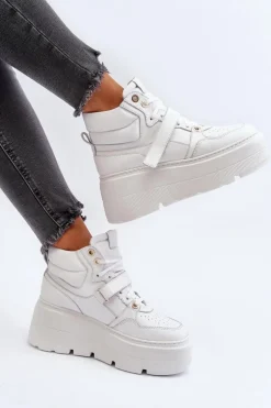 Zazoo 3450 Skórzane Sneakersy Damskie Białe