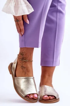 Zazoo 40327 Skórzane Wsuwane Sandały Złote