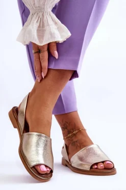 Zazoo 40327 Skórzane Wsuwane Sandały Złote