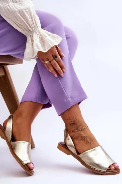 Zazoo 40327 Skórzane Wsuwane Sandały Złote