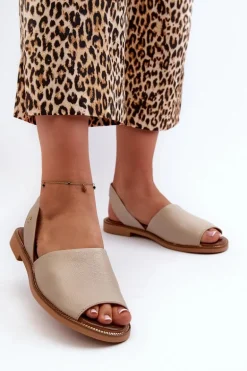 Zazoo 40327 Skórzane Wsuwane Sandały Beżowe
