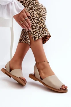 Zazoo 40327 Skórzane Wsuwane Sandały Beżowe