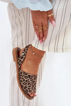 Zazoo 40327 Skórzane Wsuwane Sandały Panterka