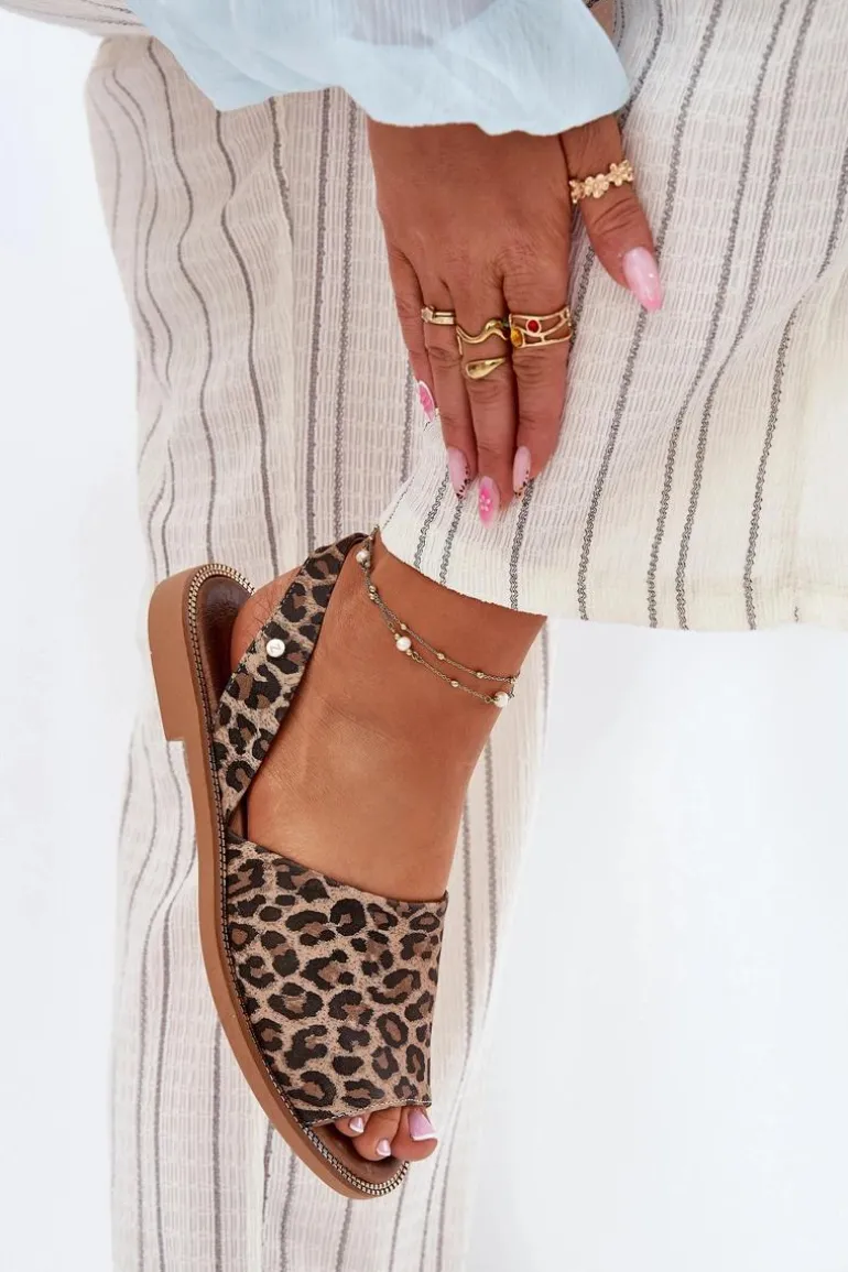 Zazoo 40327 Skórzane Wsuwane Sandały Panterka