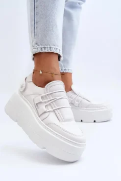 Zazoo 1833 Sneakersy Damskie Skórzane Na Masywnej Podeszwie Białe