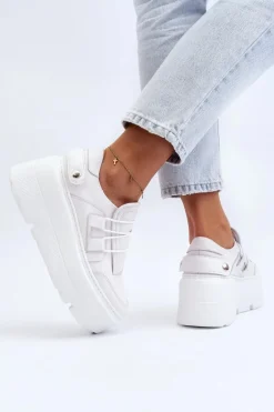 Zazoo 1833 Sneakersy Damskie Skórzane Na Masywnej Podeszwie Białe