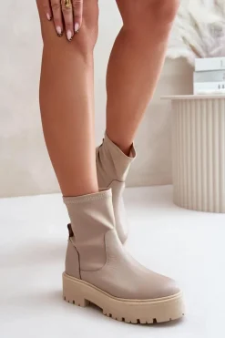 Zazoo 2947 Wsuwane Botki Damskie Ze Skóry Naturalnej Beżowe