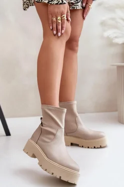 Zazoo 2947 Wsuwane Botki Damskie Ze Skóry Naturalnej Beżowe