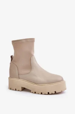 Zazoo 2947 Wsuwane Botki Damskie Ze Skóry Naturalnej Beżowe