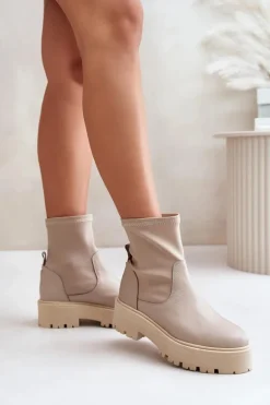 Zazoo 2947 Wsuwane Botki Damskie Ze Skóry Naturalnej Beżowe