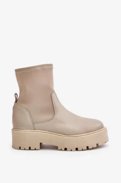 Zazoo 2947 Wsuwane Botki Damskie Ze Skóry Naturalnej Beżowe