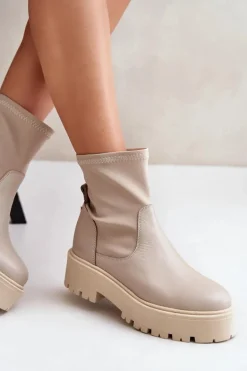 Zazoo 2947 Wsuwane Botki Damskie Ze Skóry Naturalnej Beżowe