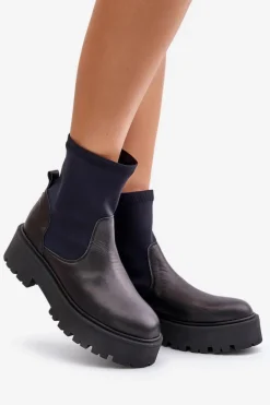 Zazoo 2947 Wsuwane Botki Damskie Ze Skóry Naturalnej Czarne