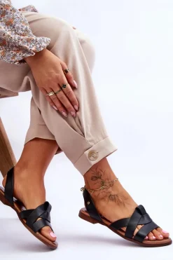 Zazoo 40185 Wygodne Skórzane Wsuwane Sandały Czarne